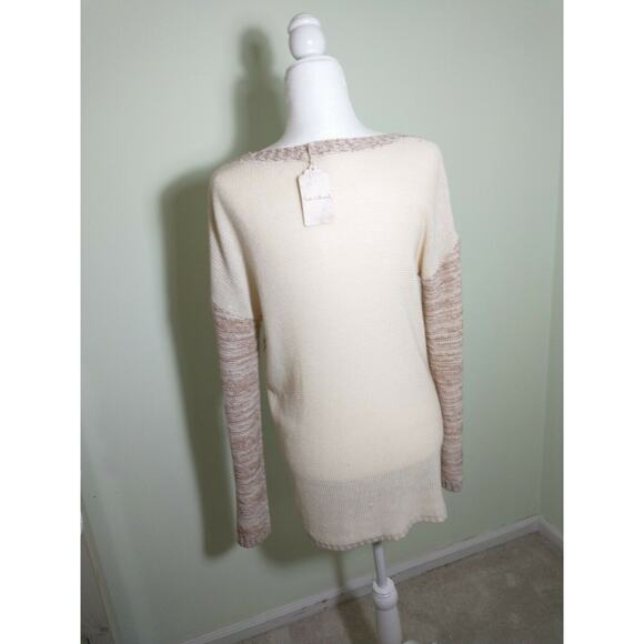 Hem & thread Sweater Women's Size M Mixed Tan Cream Long Sleeve Popover - Picture 12 of 12